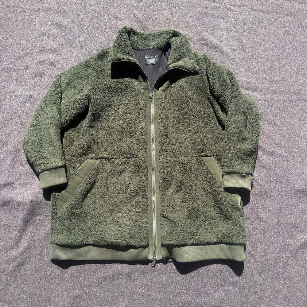 Women's Athleta Dark Green Fleece Oversized Zip Up Tugga Jacket Coat Sz 3X 3XL
